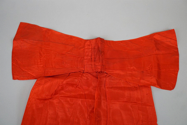 A picture containing clothing, red, orange, trouser

Description automatically generated