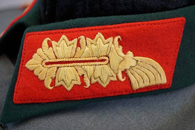 A close-up of a red and green uniform

Description automatically generated with low confidence