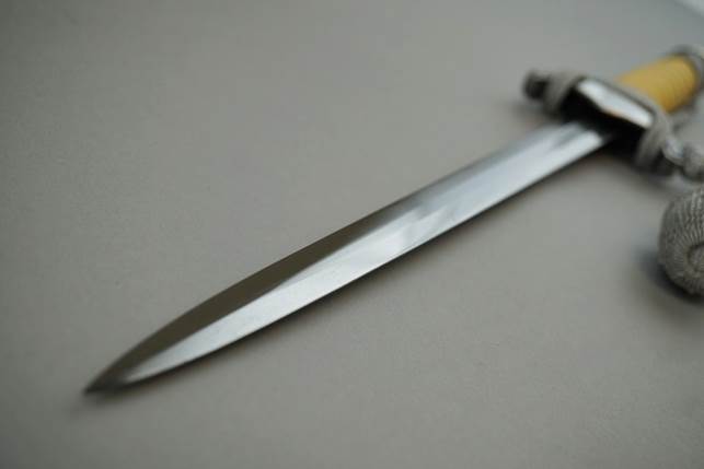A long sword on a white surface

Description automatically generated