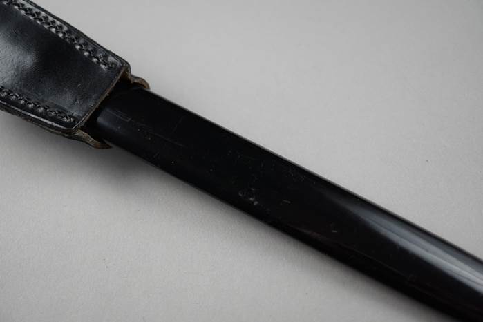 A black sword with a leather case

Description automatically generated