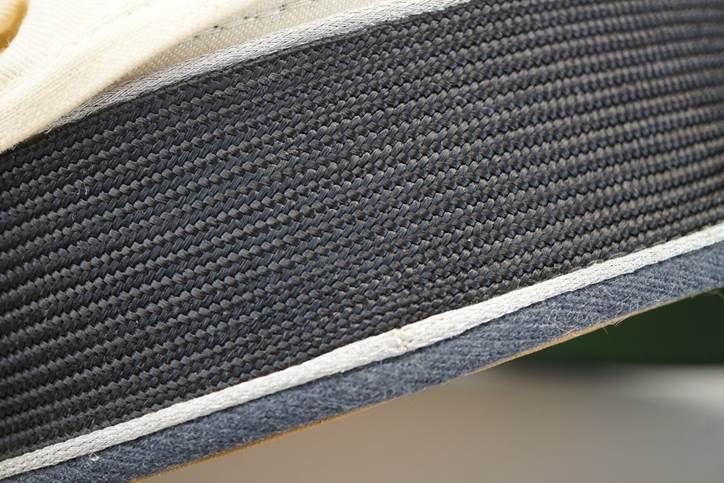 Close-up of a black and white shoe

Description automatically generated