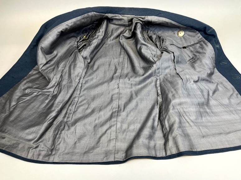 A blue jacket with a white button

AI-generated content may be incorrect.