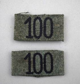 A pair of green fabric labels with black numbers

Description automatically generated