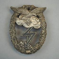 A metal badge with a lightning bolt

Description automatically generated