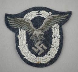 A patch with a eagle and a swastika

Description automatically generated